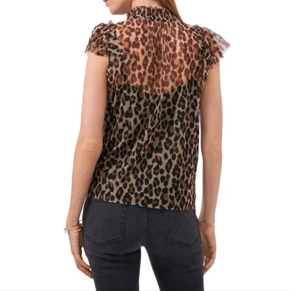 NWT 1. STATE | Leopard Print Sheer Blouse - Picture 2 of 2